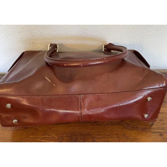HOBO International VTG Purse Red Brown Polished Leather Bag Zip Two Handles - Picture 4 of 15